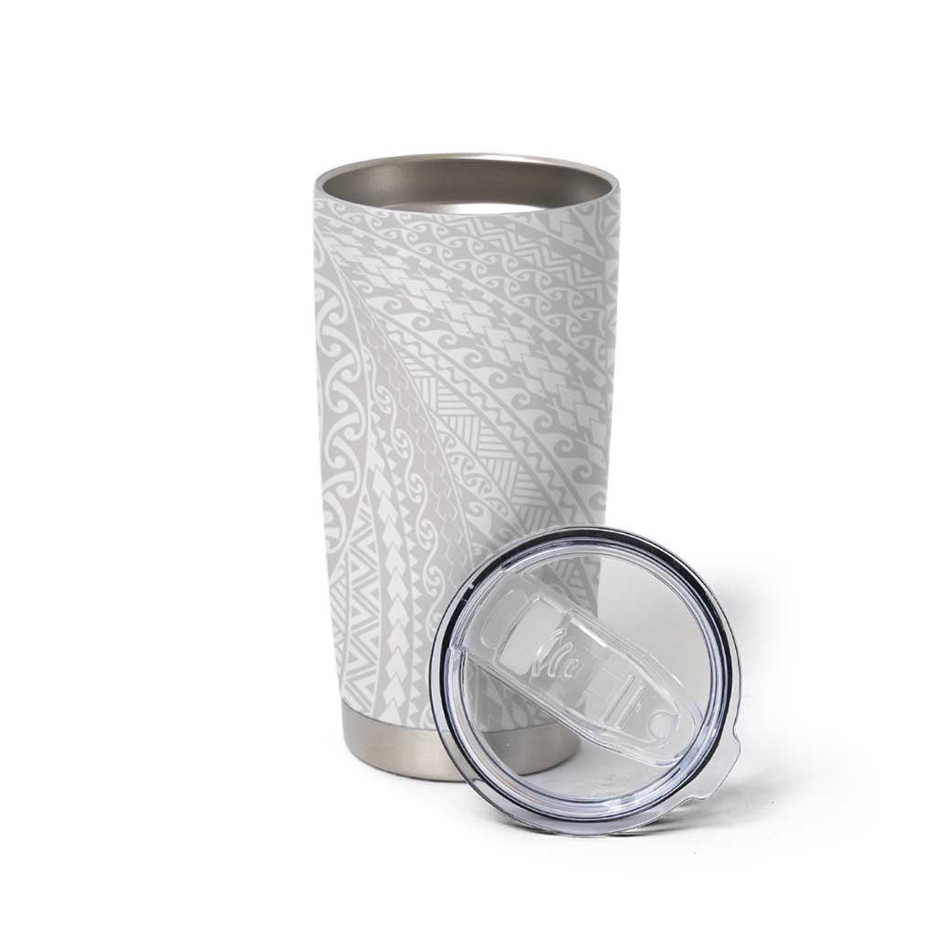 Lotu Tamaiti White Tongan Ngatu Tumbler Cup Polynesian Tribal Fonulei Pattern - Polynesian Pride