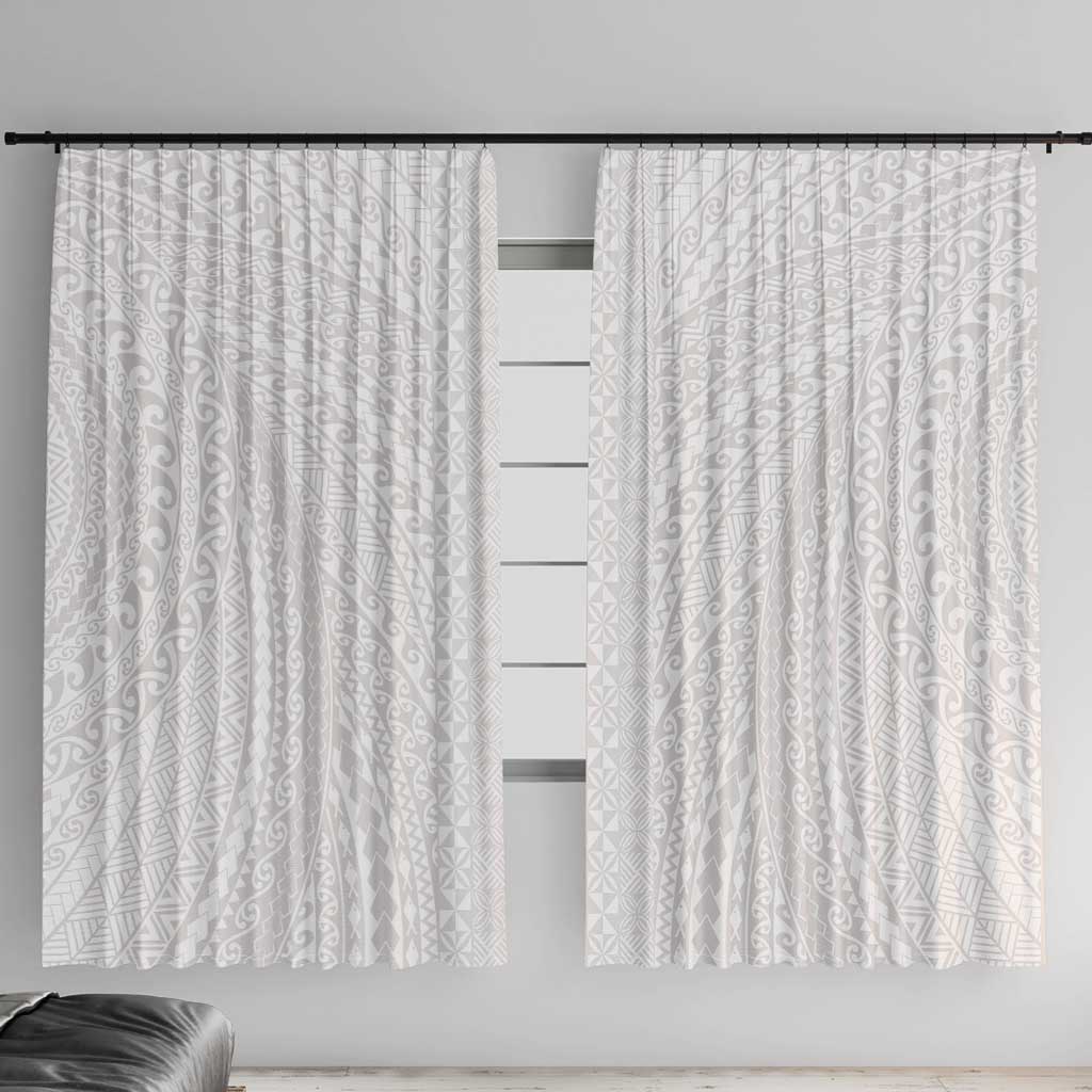 Lotu Tamaiti White Tongan Ngatu Window Curtain Polynesian Tribal Fonulei Pattern - Polynesian Pride