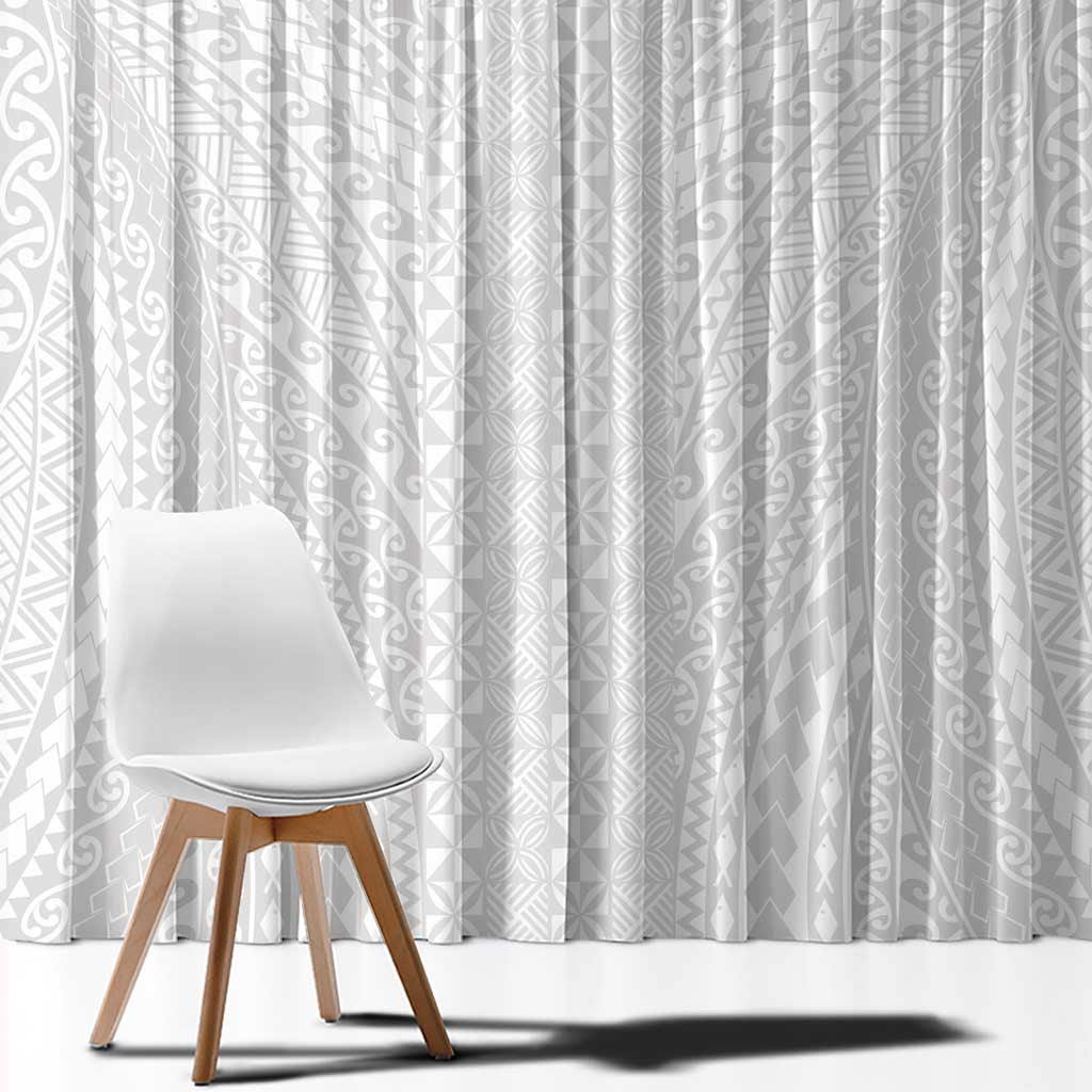 Lotu Tamaiti White Tongan Ngatu Window Curtain Polynesian Tribal Fonulei Pattern - Polynesian Pride