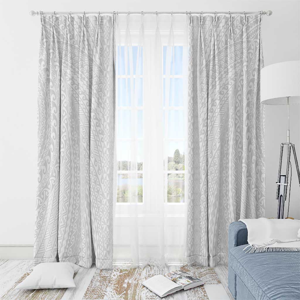 Lotu Tamaiti White Tongan Ngatu Window Curtain Polynesian Tribal Fonulei Pattern - Polynesian Pride