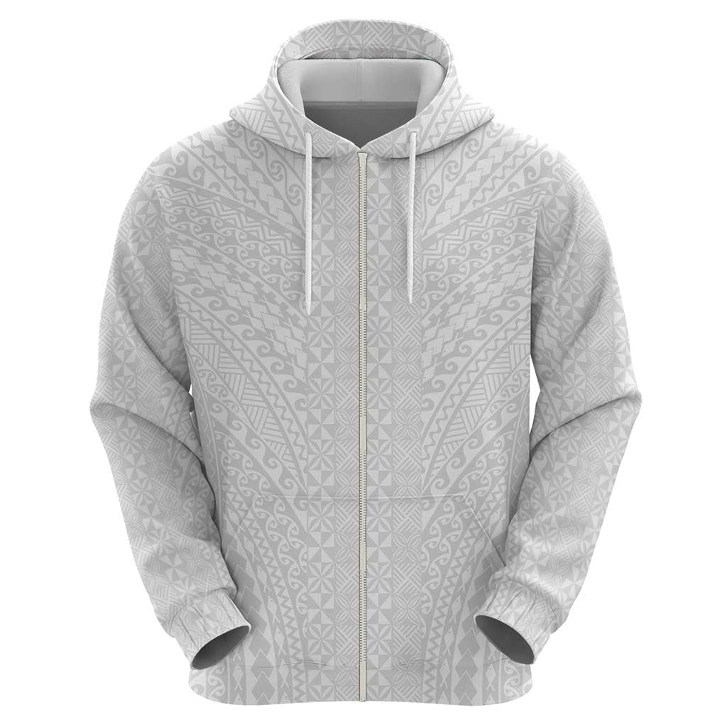 Lotu Tamaiti White Tongan Ngatu Zip Hoodie Polynesian Tribal Fonulei Pattern - Polynesian Pride