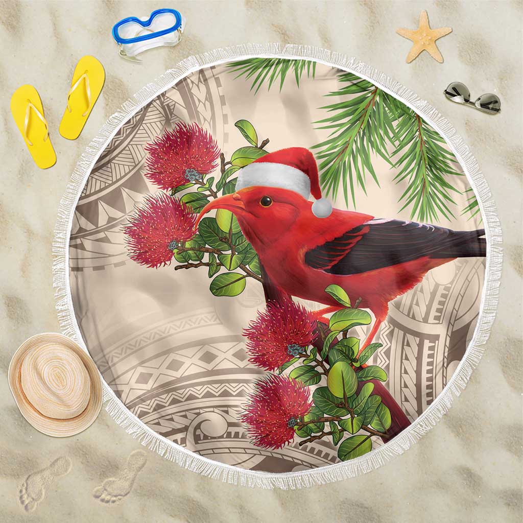 Christmas Hawaii with I'iwi Bird Beach Blanket Aloha Mele Kalikimaka - Beige Art