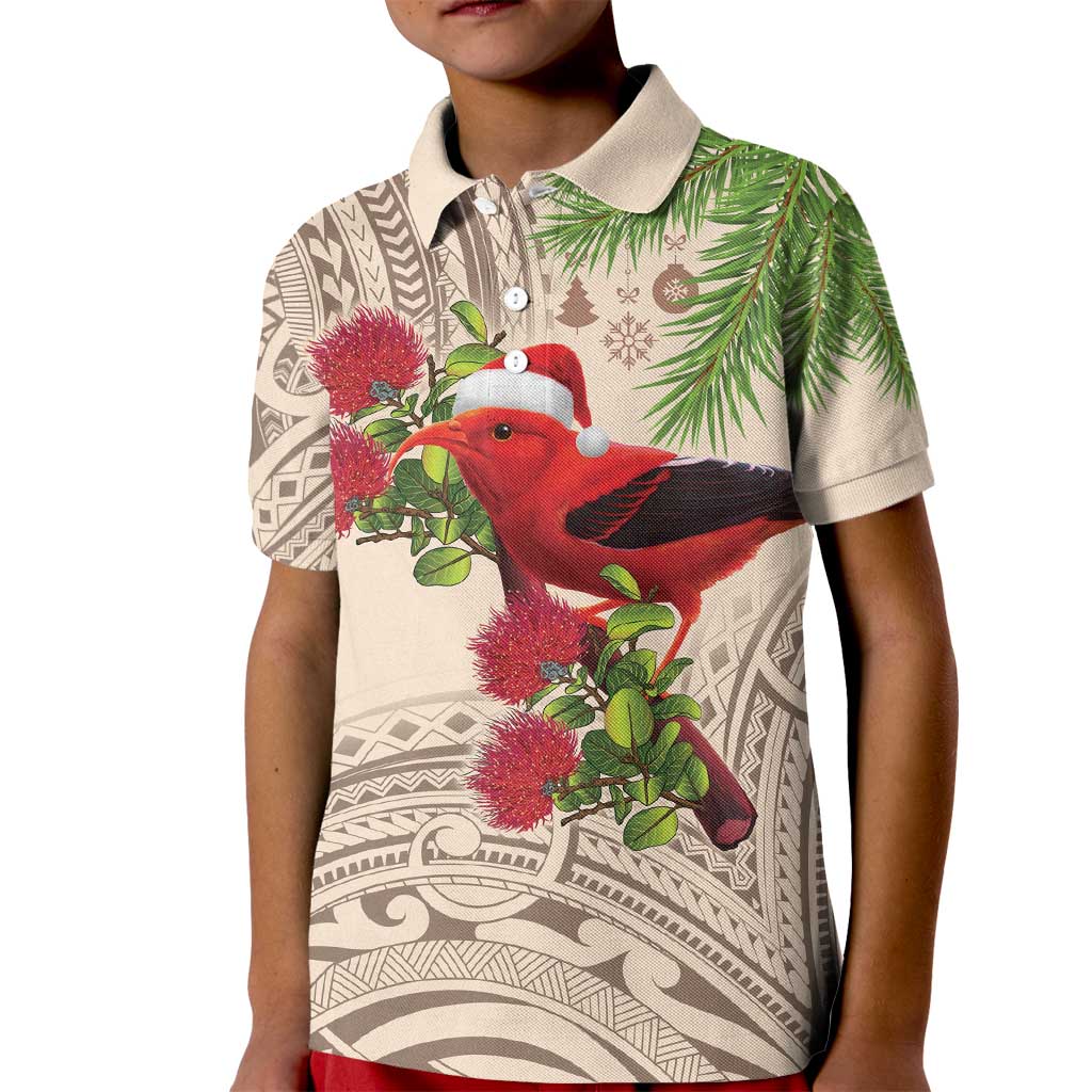 Christmas Hawaii with I'iwi Bird Kid Polo Shirt Aloha Mele Kalikimaka - Beige Art