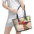 Christmas Hawaii with I'iwi Bird Leather Tote Bag Aloha Mele Kalikimaka - Beige Art