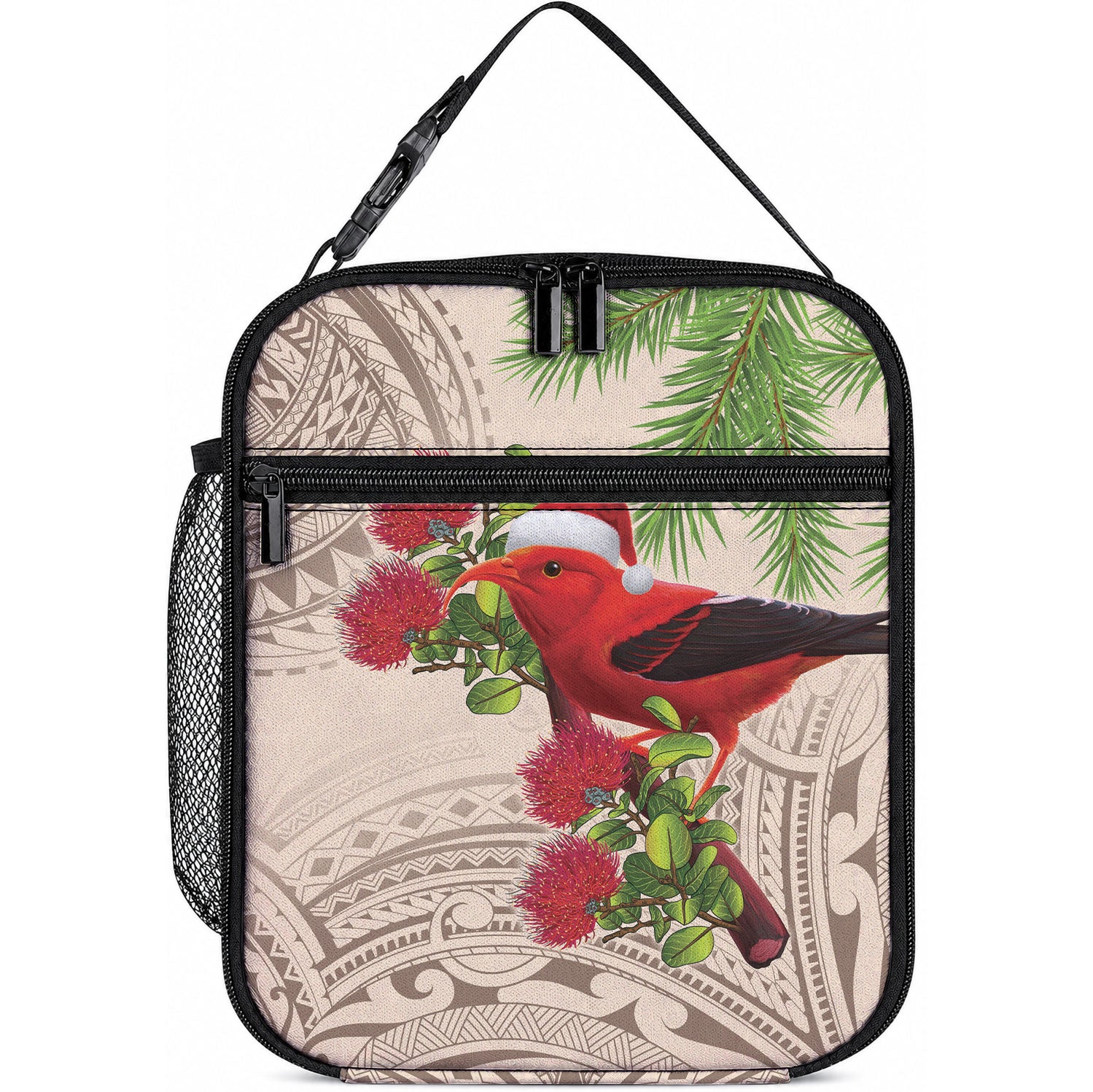 Christmas Hawaii with I'iwi Bird Lunch Bag Aloha Mele Kalikimaka - Beige Art