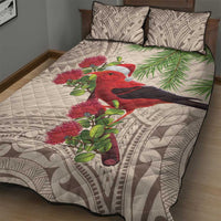 Christmas Hawaii with I'iwi Bird Quilt Bed Set Aloha Mele Kalikimaka - Beige Art