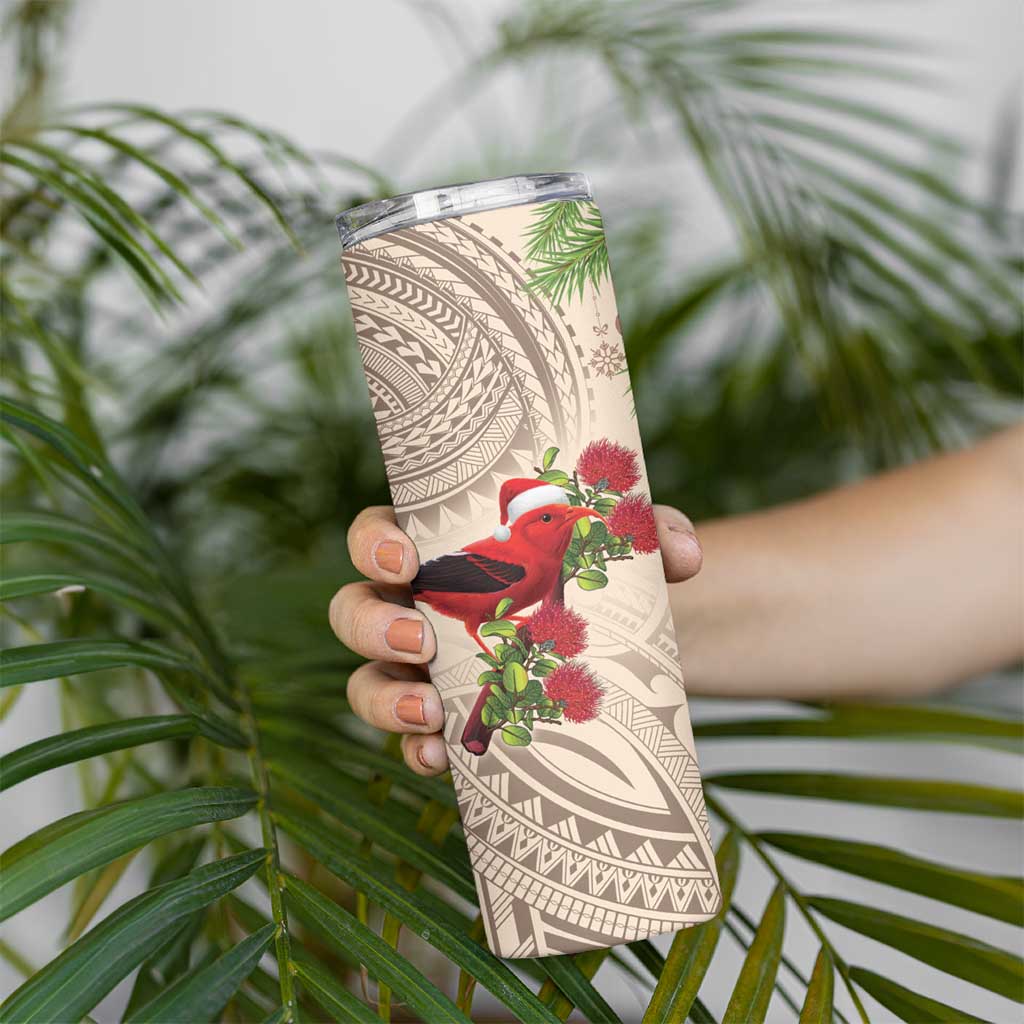 Christmas Hawaii with I'iwi Bird Skinny Tumbler Aloha Mele Kalikimaka - Beige Art