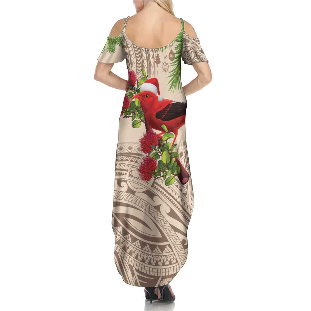 Christmas Hawaii with I'iwi Bird Summer Maxi Dress Aloha Mele Kalikimaka - Beige Art
