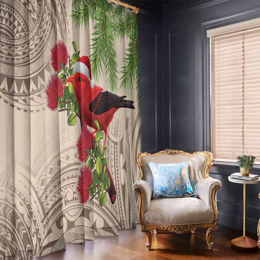 Christmas Hawaii with I'iwi Bird Window Curtain Aloha Mele Kalikimaka - Beige Art