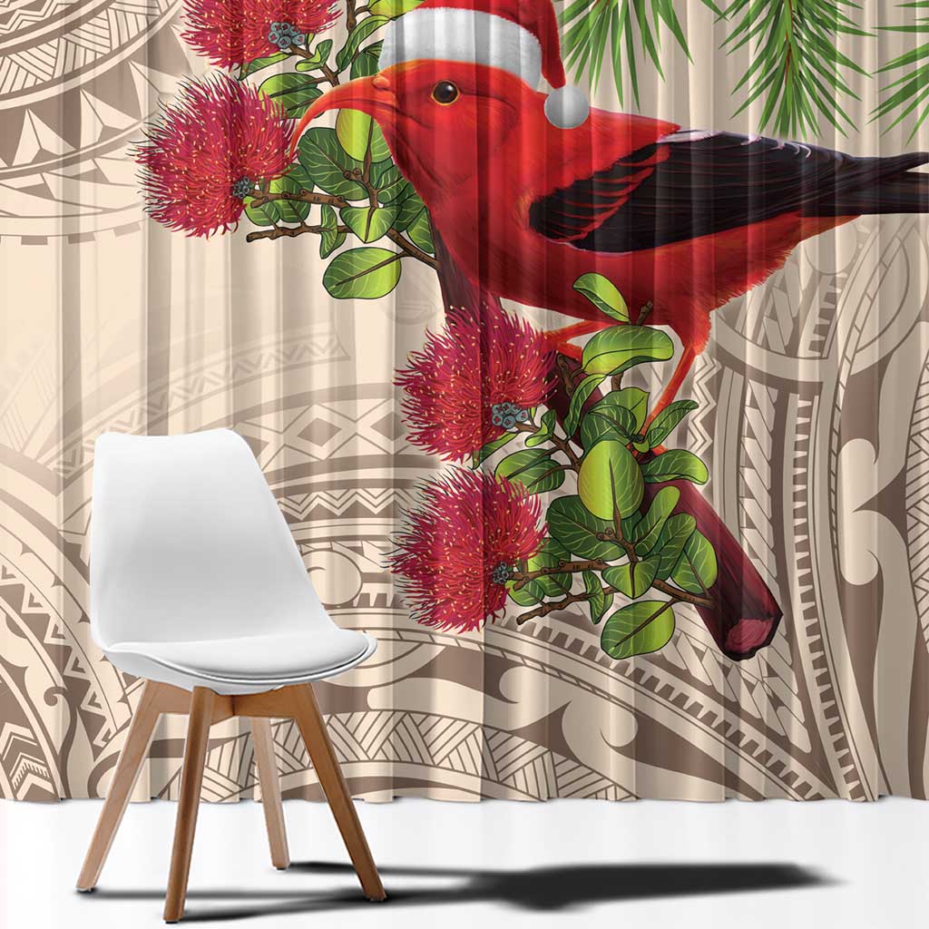 Christmas Hawaii with I'iwi Bird Window Curtain Aloha Mele Kalikimaka - Beige Art