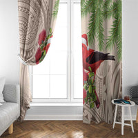 Christmas Hawaii with I'iwi Bird Window Curtain Aloha Mele Kalikimaka - Beige Art