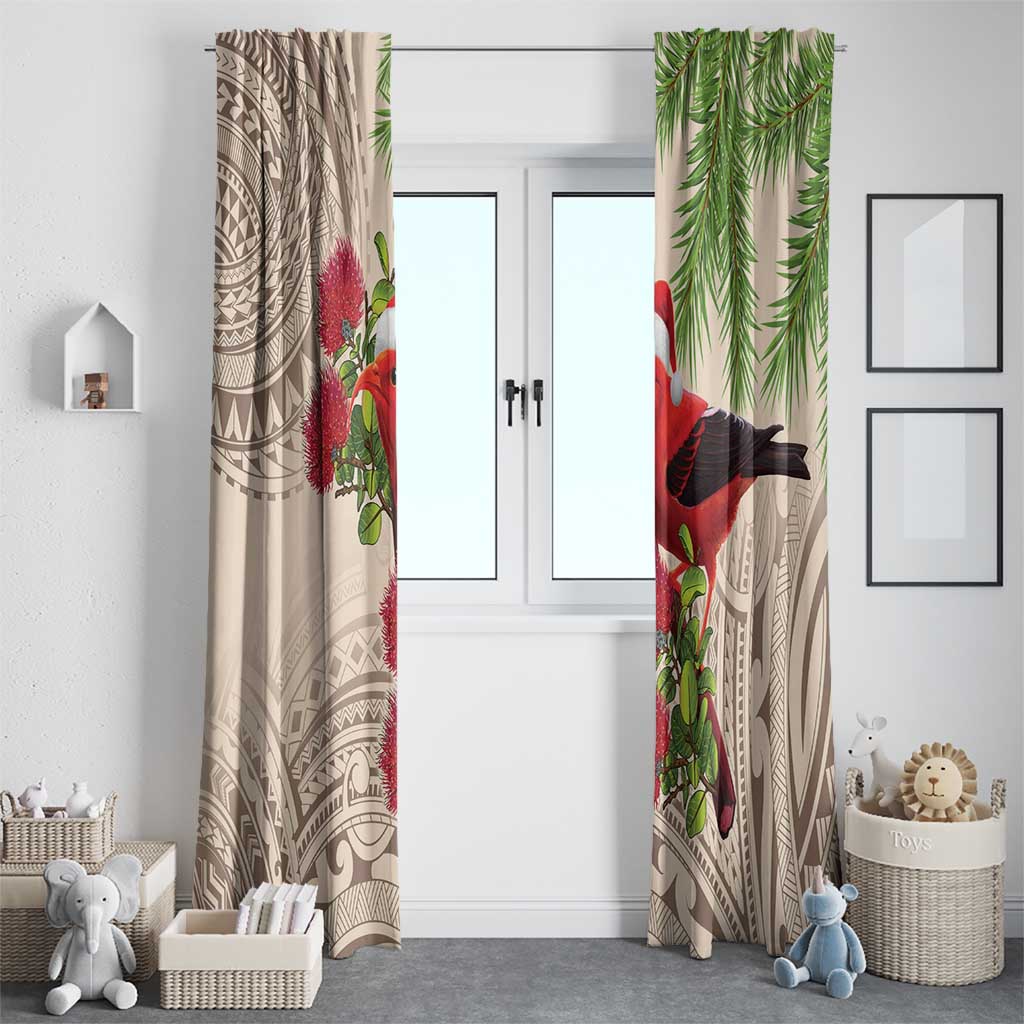 Christmas Hawaii with I'iwi Bird Window Curtain Aloha Mele Kalikimaka - Beige Art