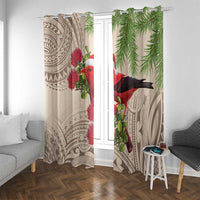 Christmas Hawaii with I'iwi Bird Window Curtain Aloha Mele Kalikimaka - Beige Art