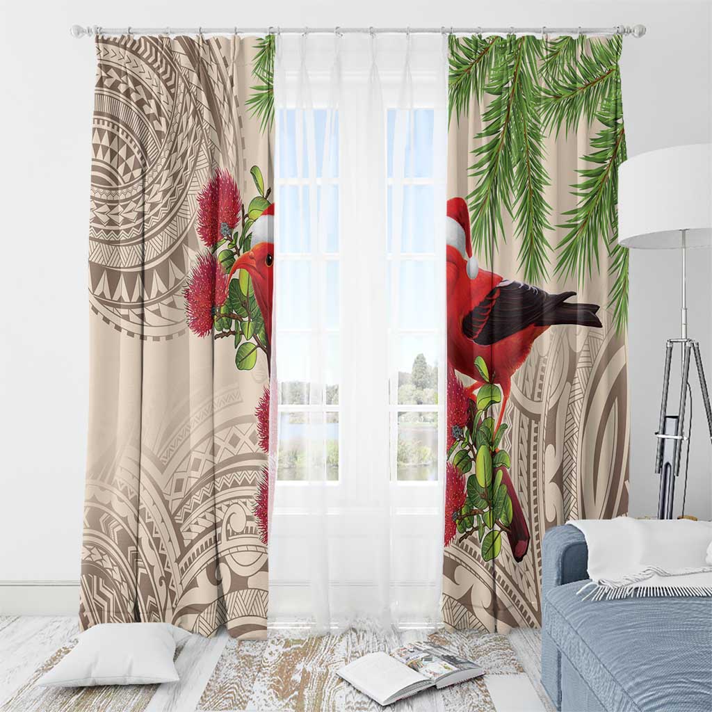 Christmas Hawaii with I'iwi Bird Window Curtain Aloha Mele Kalikimaka - Beige Art