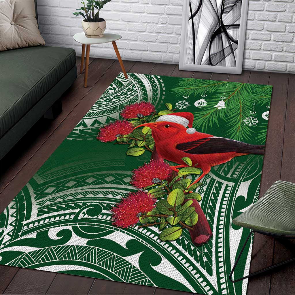 Christmas Hawaii with I'iwi Bird Area Rug Aloha Mele Kalikimaka - Green Art