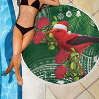 Christmas Hawaii with I'iwi Bird Beach Blanket Aloha Mele Kalikimaka - Green Art