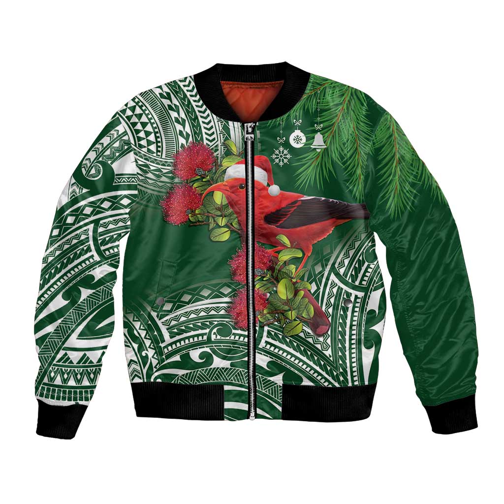 Christmas Hawaii with I'iwi Bird Bomber Jacket Aloha Mele Kalikimaka - Green Art