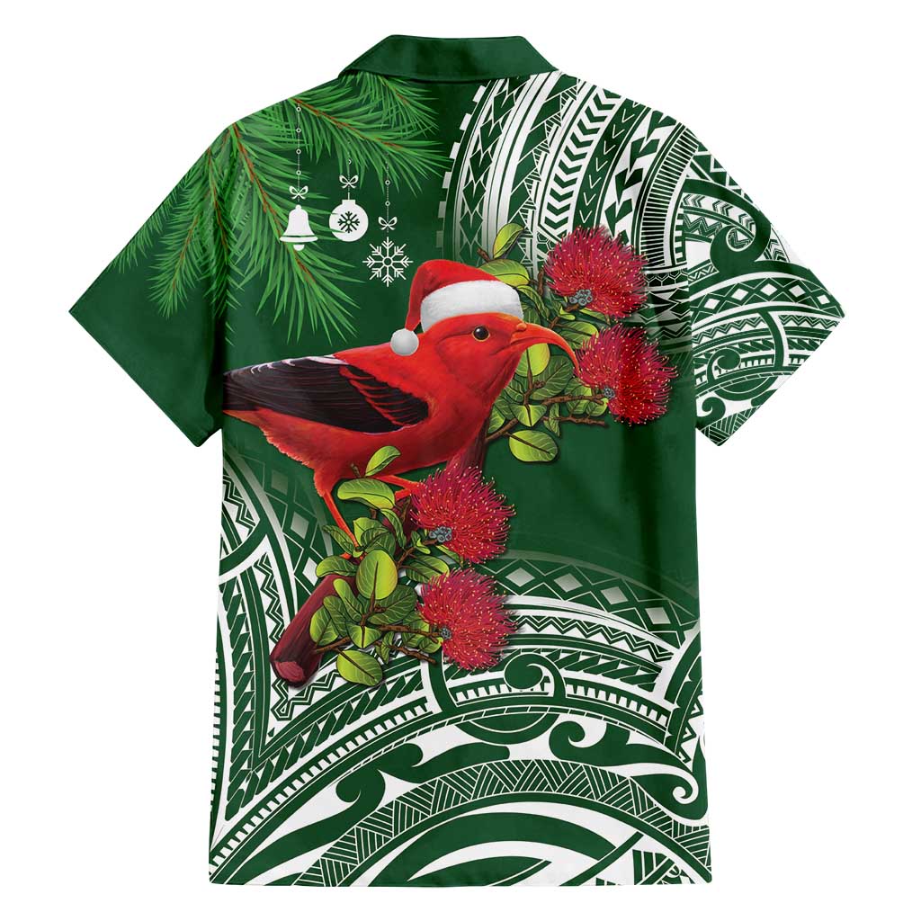 Christmas Hawaii with I'iwi Bird Family Matching Long Sleeve Bodycon Dress and Hawaiian Shirt Aloha Mele Kalikimaka - Green Art