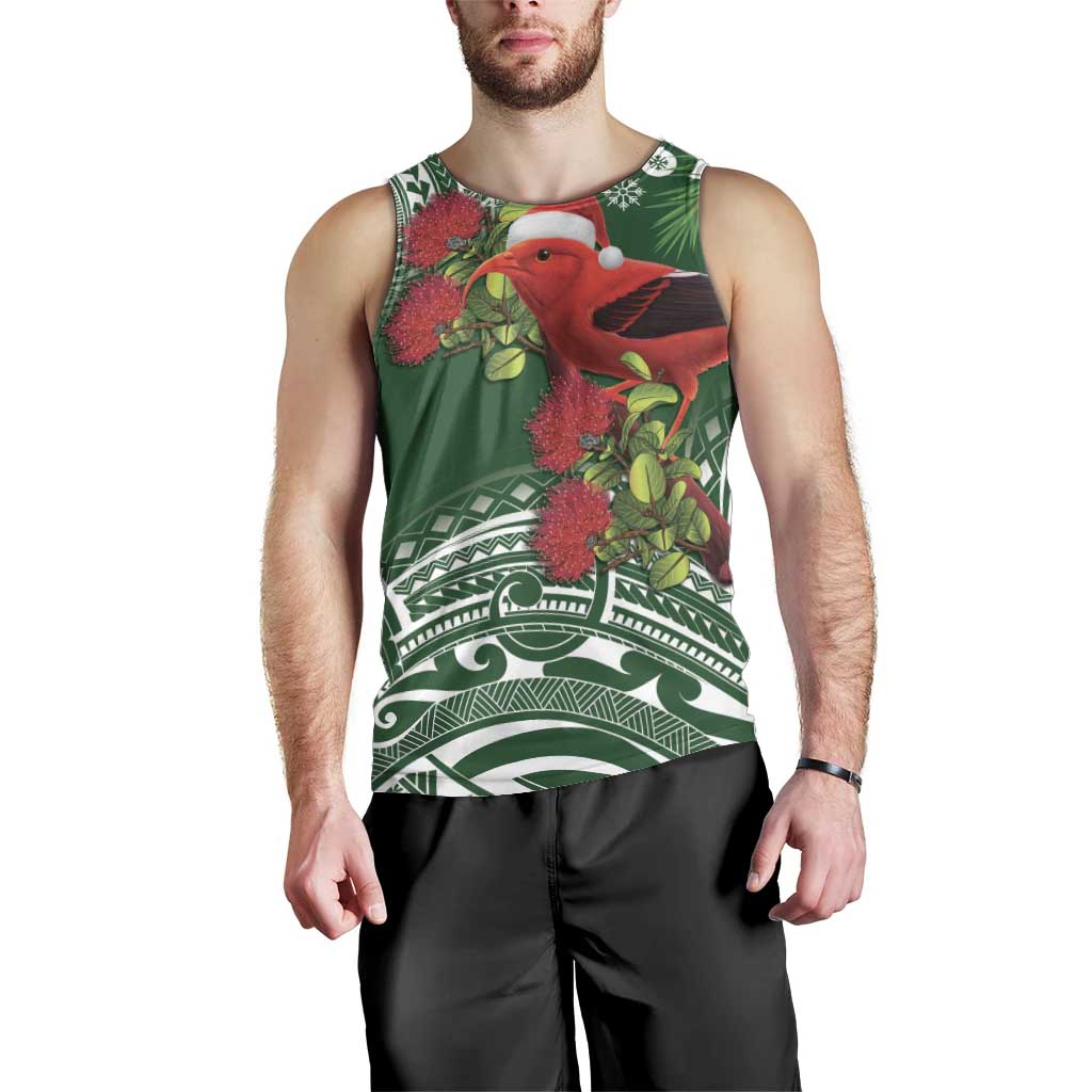 Christmas Hawaii with I'iwi Bird Men Tank Top Aloha Mele Kalikimaka - Green Art