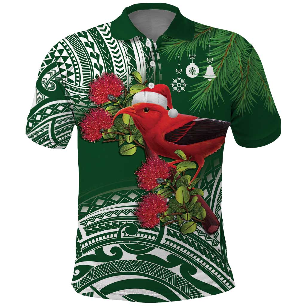 Christmas Hawaii with I'iwi Bird Polo Shirt Aloha Mele Kalikimaka - Green Art