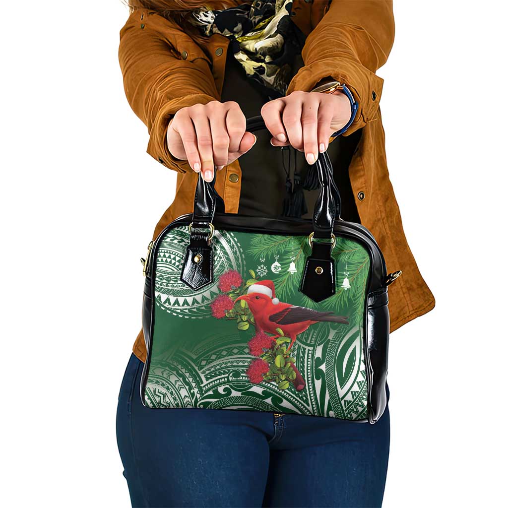 Christmas Hawaii with I'iwi Bird Shoulder Handbag Aloha Mele Kalikimaka - Green Art