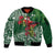 Christmas Hawaii with I'iwi Bird Sleeve Zip Bomber Jacket Aloha Mele Kalikimaka - Green Art