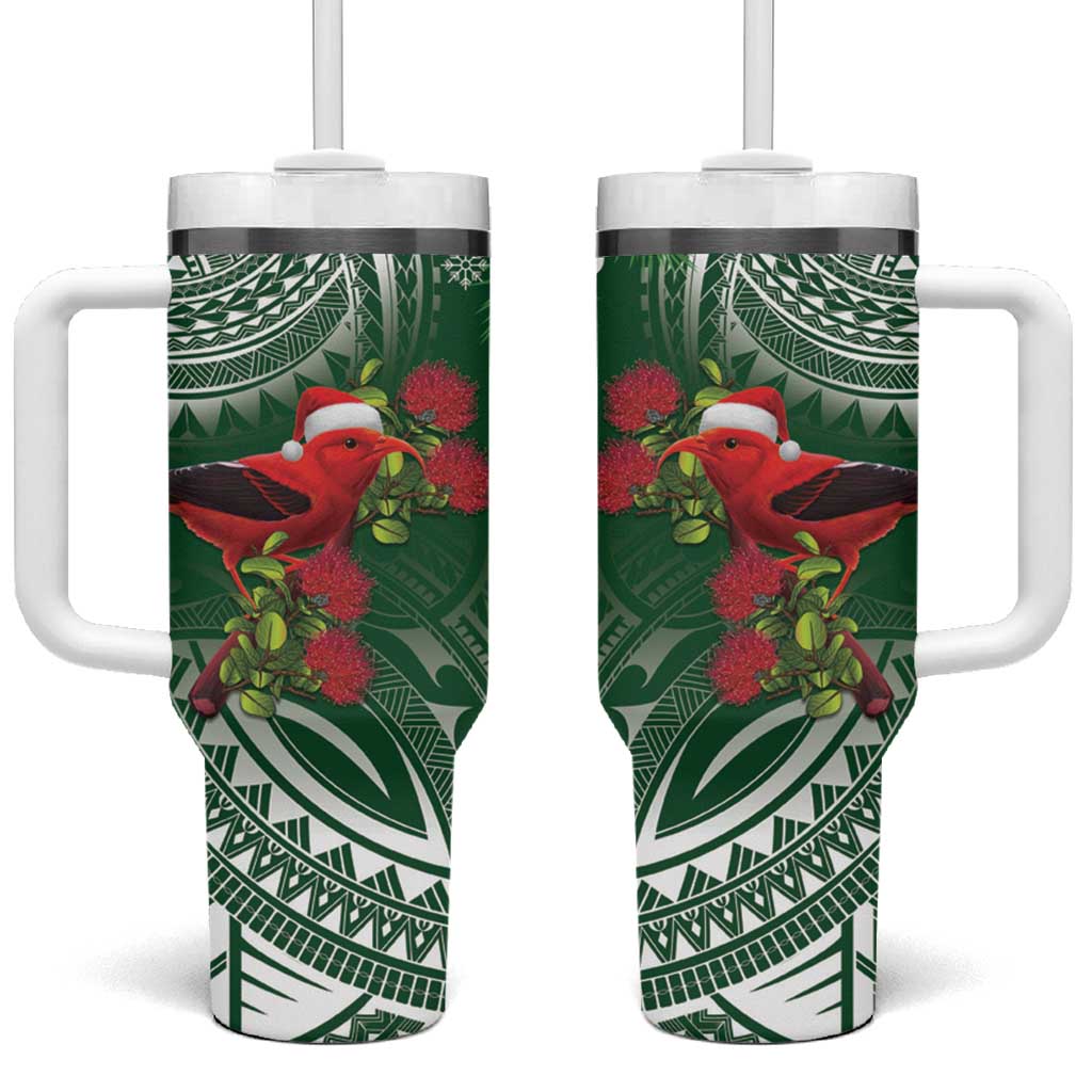 Christmas Hawaii with I'iwi Bird Tumbler With Handle Aloha Mele Kalikimaka - Green Art