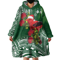 Christmas Hawaii with I'iwi Bird Wearable Blanket Hoodie Aloha Mele Kalikimaka - Green Art