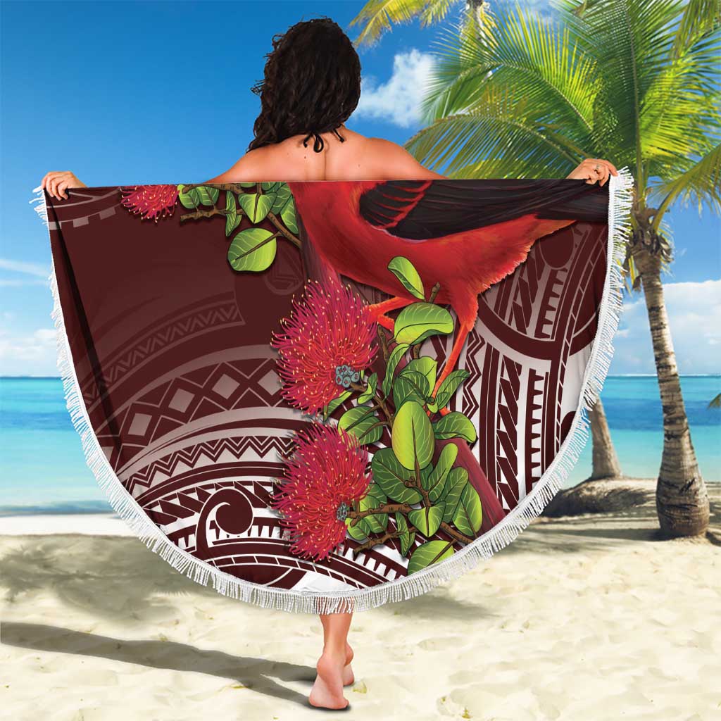 Christmas Hawaii with I'iwi Bird Beach Blanket Aloha Mele Kalikimaka - Oxblood Art
