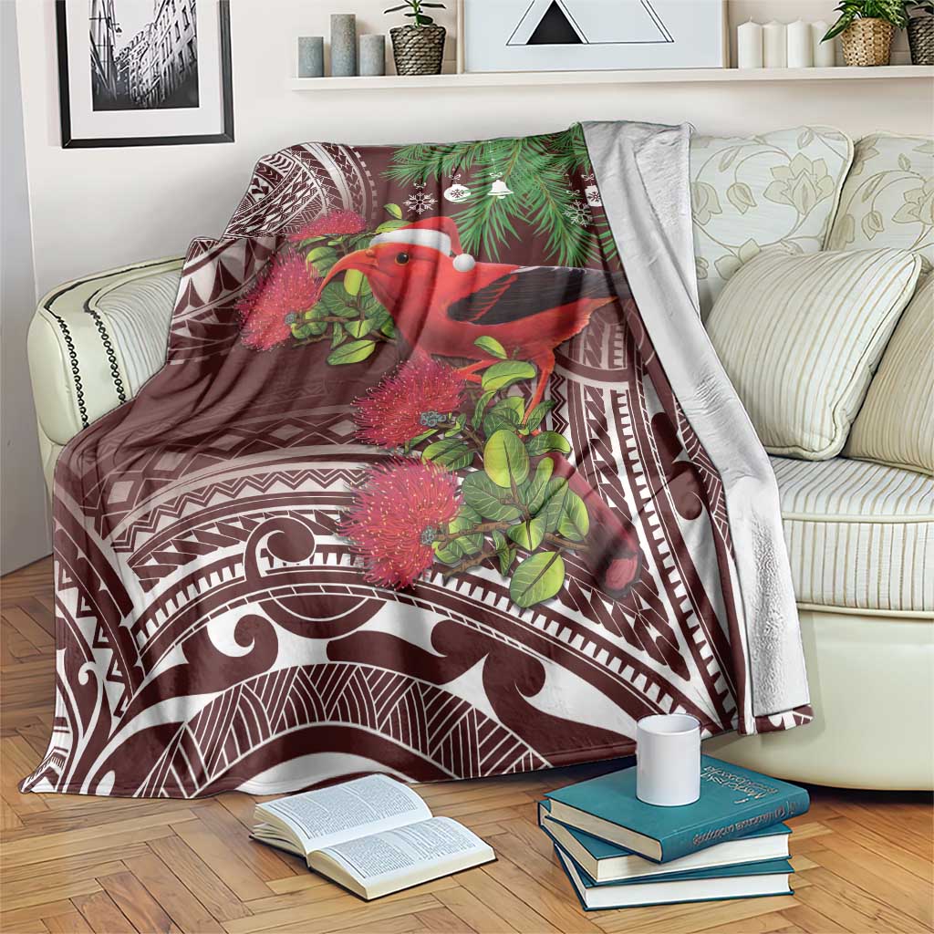 Christmas Hawaii with I'iwi Bird Blanket Aloha Mele Kalikimaka - Oxblood Art