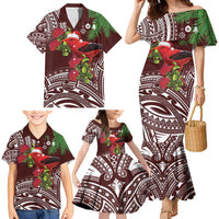Christmas Hawaii with I'iwi Bird Family Matching Mermaid Dress and Hawaiian Shirt Aloha Mele Kalikimaka - Oxblood Art