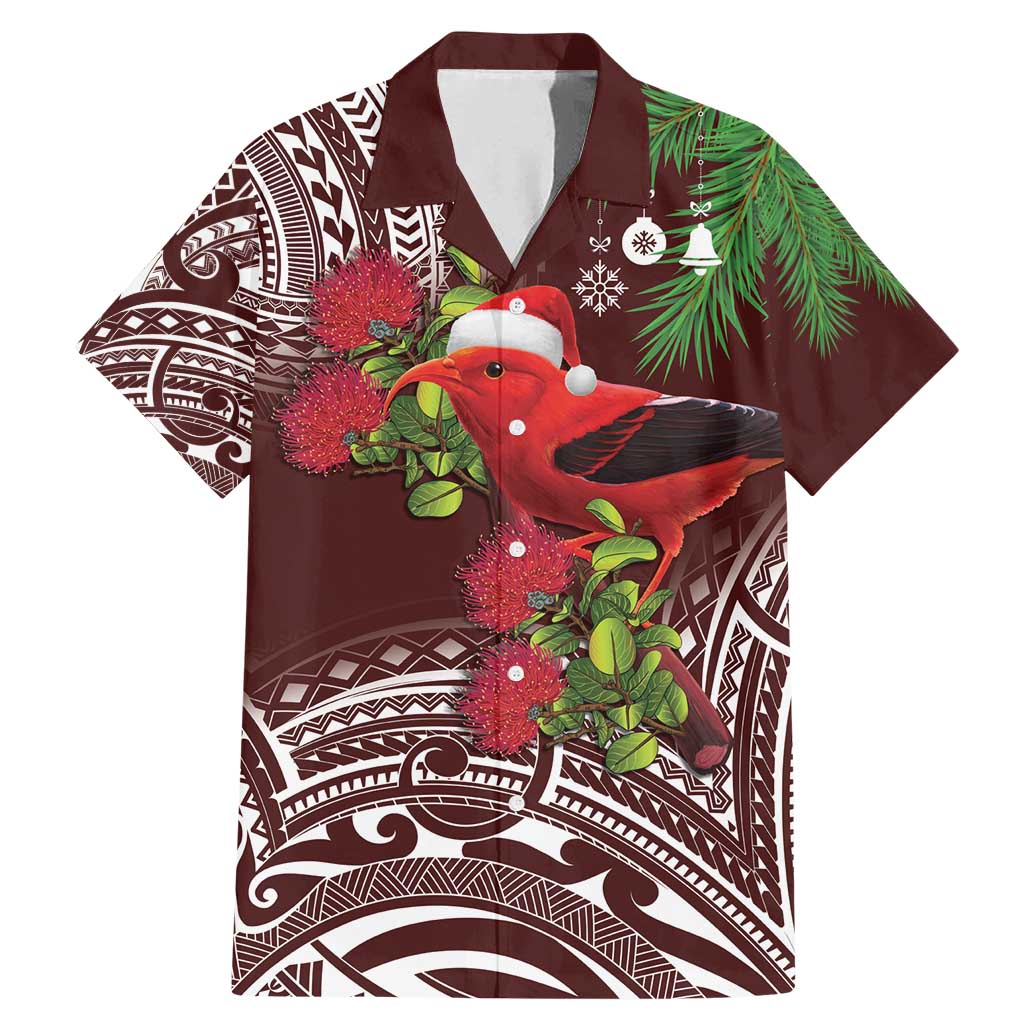 Christmas Hawaii with I'iwi Bird Family Matching Mermaid Dress and Hawaiian Shirt Aloha Mele Kalikimaka - Oxblood Art