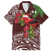 Christmas Hawaii with I'iwi Bird Family Matching Off The Shoulder Long Sleeve Dress and Hawaiian Shirt Aloha Mele Kalikimaka - Oxblood Art