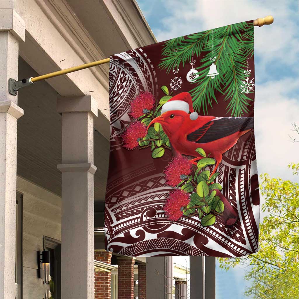 Christmas Hawaii with I'iwi Bird Garden Flag Aloha Mele Kalikimaka - Oxblood Art