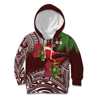 Christmas Hawaii with I'iwi Bird Kid Hoodie Aloha Mele Kalikimaka - Oxblood Art