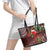 Christmas Hawaii with I'iwi Bird Leather Tote Bag Aloha Mele Kalikimaka - Oxblood Art