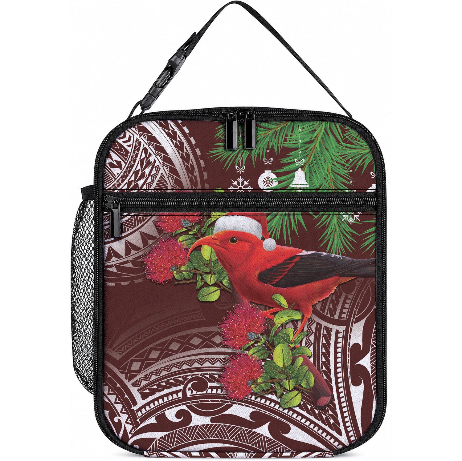 Christmas Hawaii with I'iwi Bird Lunch Bag Aloha Mele Kalikimaka - Oxblood Art