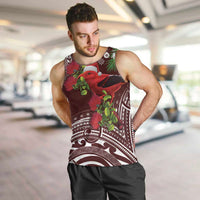 Christmas Hawaii with I'iwi Bird Men Tank Top Aloha Mele Kalikimaka - Oxblood Art
