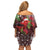 Christmas Hawaii with I'iwi Bird Off Shoulder Short Dress Aloha Mele Kalikimaka - Oxblood Art