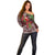 Christmas Hawaii with I'iwi Bird Off Shoulder Sweater Aloha Mele Kalikimaka - Oxblood Art