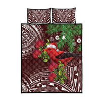 Christmas Hawaii with I'iwi Bird Quilt Bed Set Aloha Mele Kalikimaka - Oxblood Art