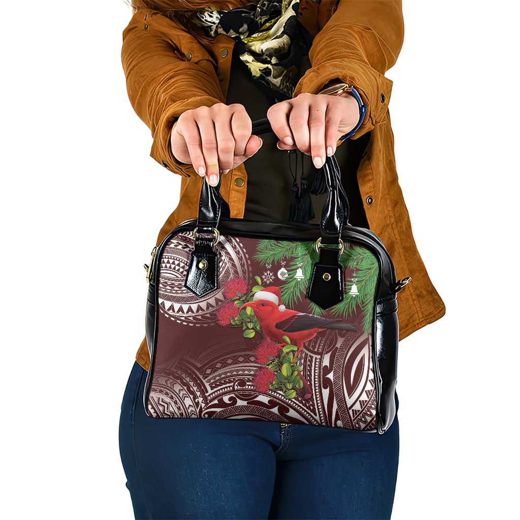 Christmas Hawaii with I'iwi Bird Shoulder Handbag Aloha Mele Kalikimaka - Oxblood Art