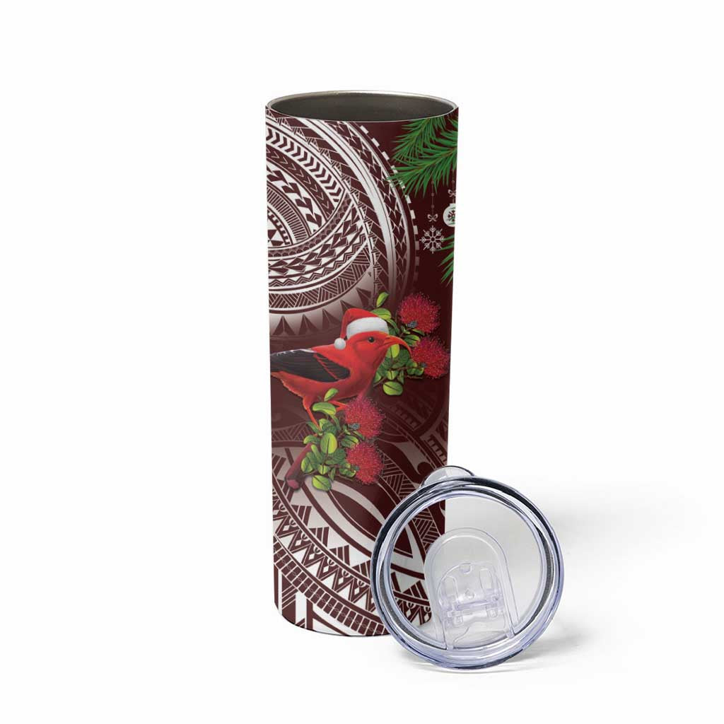 Christmas Hawaii with I'iwi Bird Skinny Tumbler Aloha Mele Kalikimaka - Oxblood Art