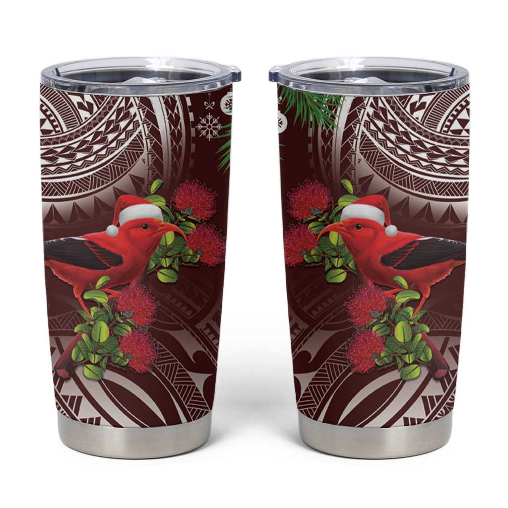 Christmas Hawaii with I'iwi Bird Tumbler Cup Aloha Mele Kalikimaka - Oxblood Art