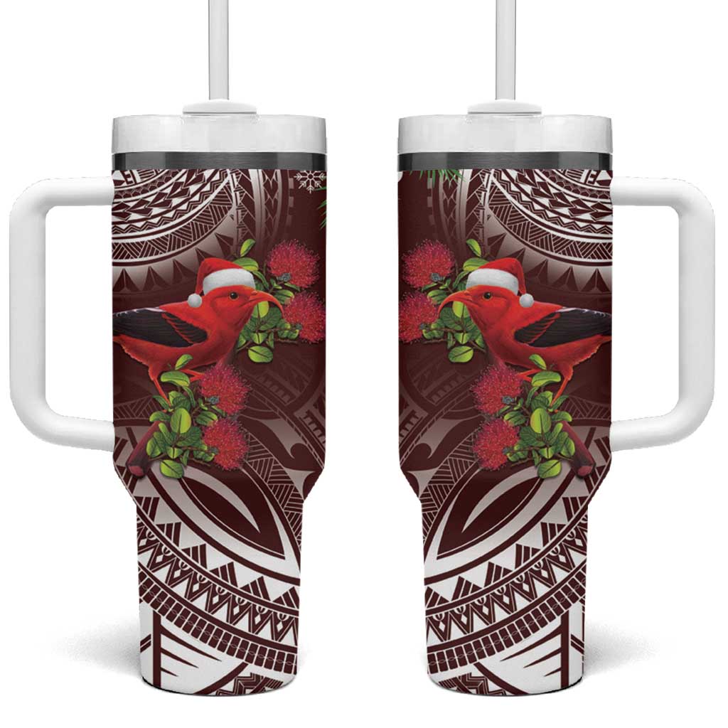 Christmas Hawaii with I'iwi Bird Tumbler With Handle Aloha Mele Kalikimaka - Oxblood Art