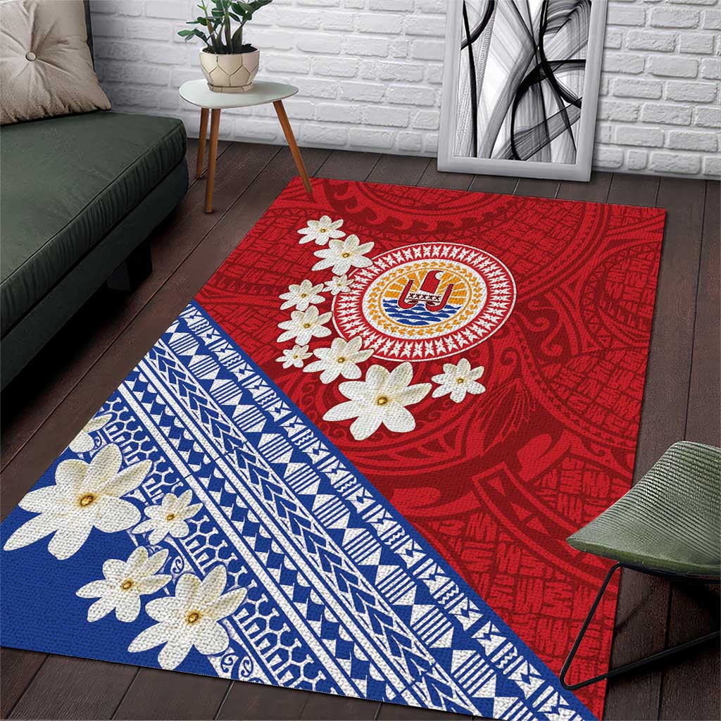 French Polynesia Area Rug Tahitian Tiare Flowers Tribal