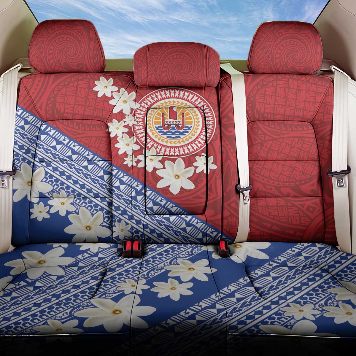 French Polynesia Back Car Seat Cover Tahitian Tiare Flowers Tribal