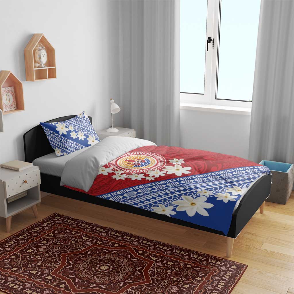 French Polynesia Bedding Set Tahitian Tiare Flowers Tribal