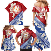 French Polynesia Family Matching Mermaid Dress and Hawaiian Shirt Tahitian Tiare Flowers Tribal