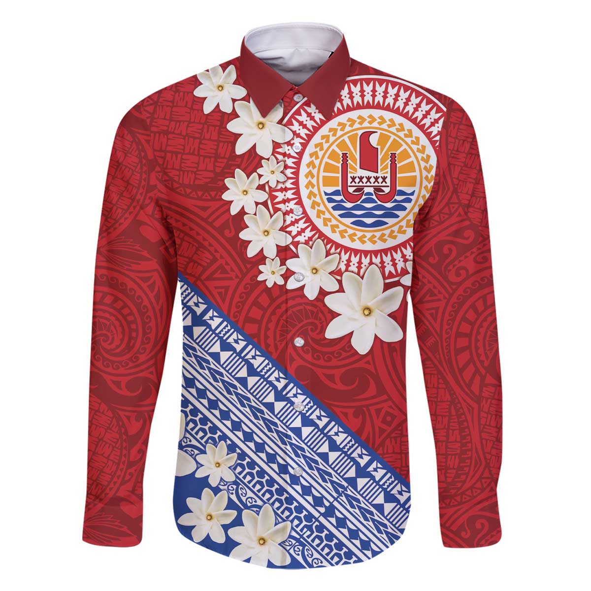 French Polynesia Family Matching Off The Shoulder Long Sleeve Dress and Hawaiian Shirt Tahitian Tiare Flowers Tribal